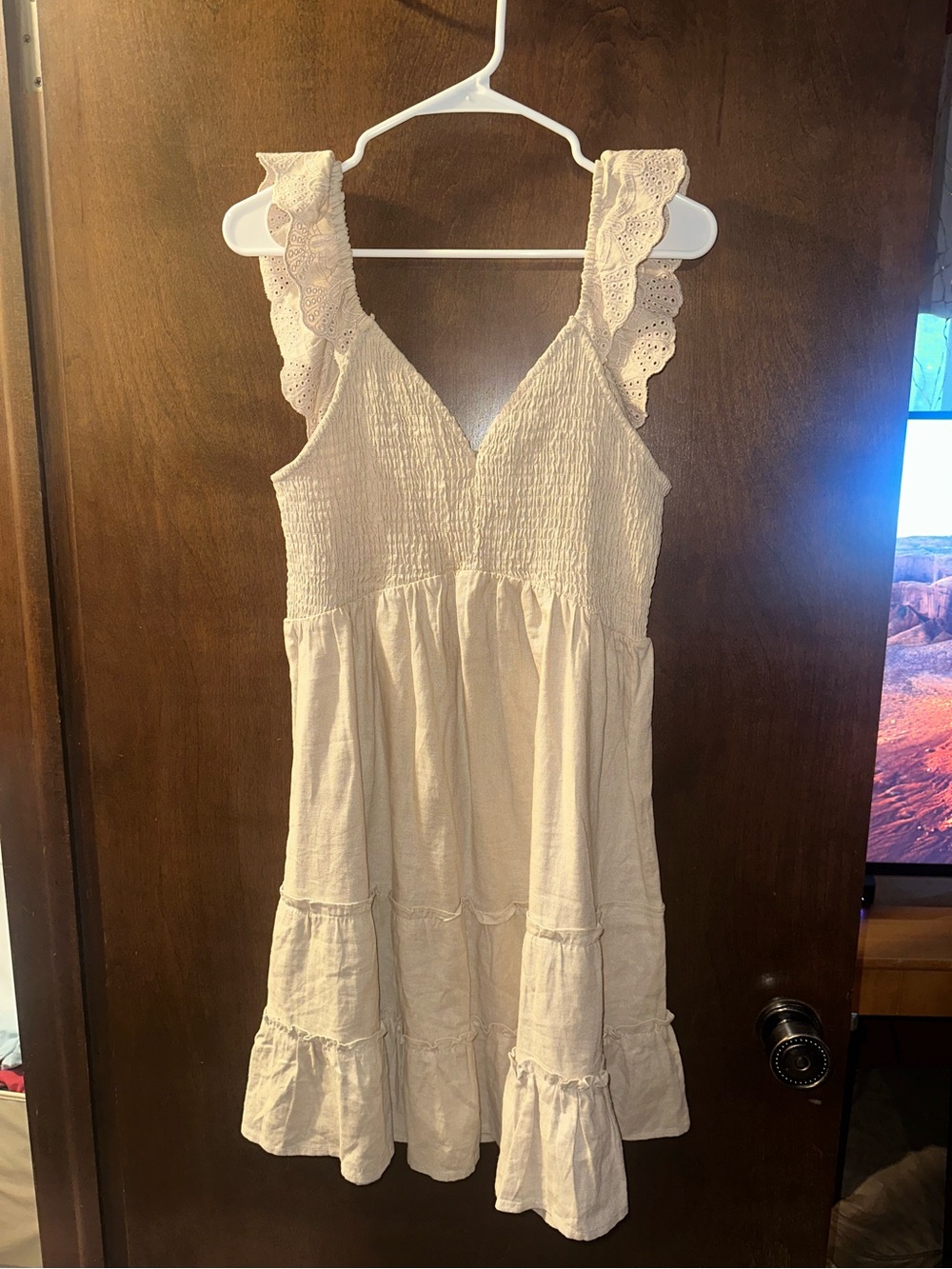 Women's Cream Mini Dress with Eyelet Straps